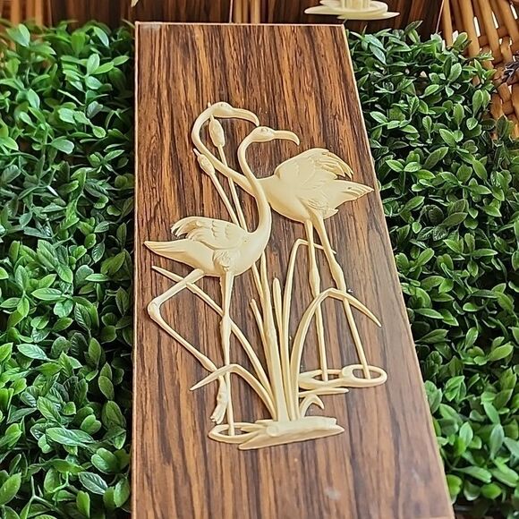 Vintage Trio Of Celluloid & Wood Panel Wall Art - Picture 3 of 9